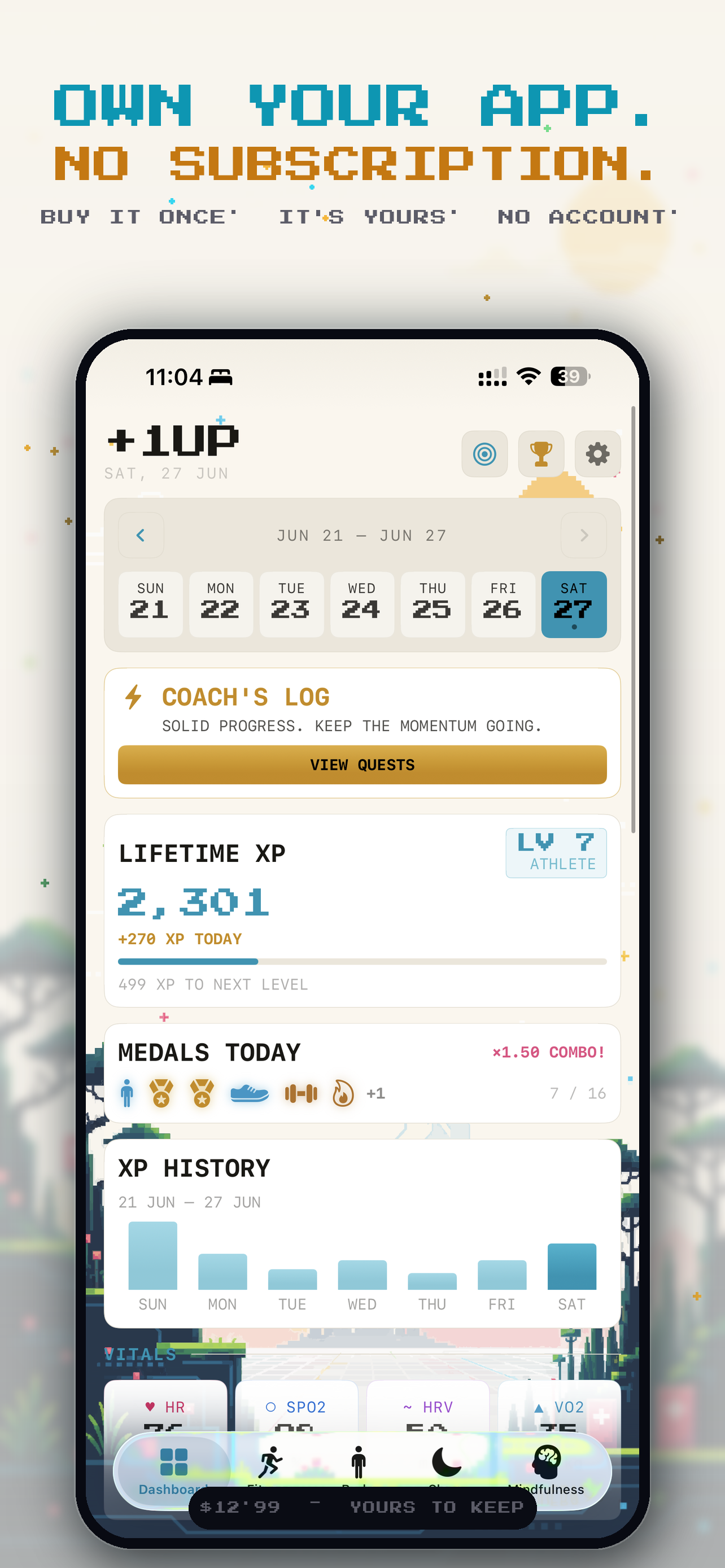 +1UP light-theme dashboard, own your app with no subscription