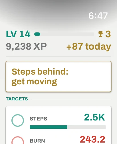 Upspan på Apple Watch som viser nåværende nivå, total XP og dagens mål